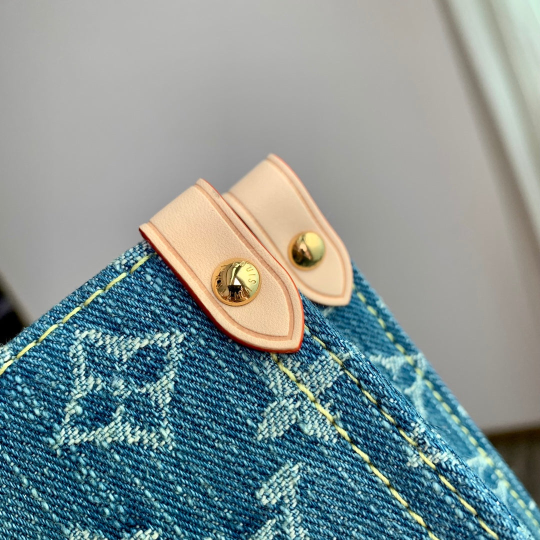 Louis Vuitton M46871 Onthego MM Denim blau Jeans Bag 35x27x14cm