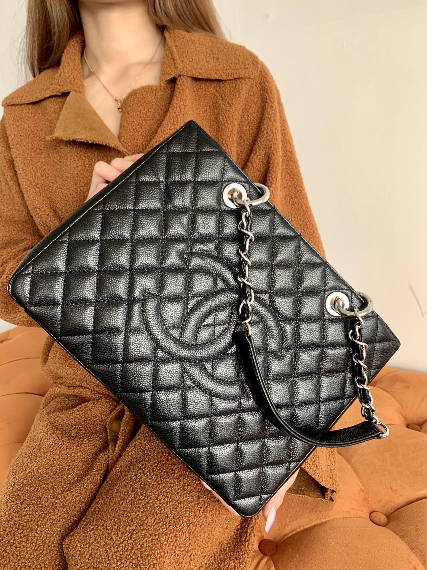 CHANEL BLACK CAVIAR GST GRAND SHOPPER TOTE BAG 34X24X12