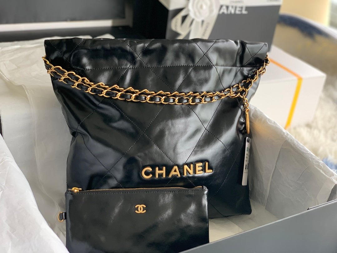 Chanel 22 Handbag AS3260# Black Bag 35x37x7cm