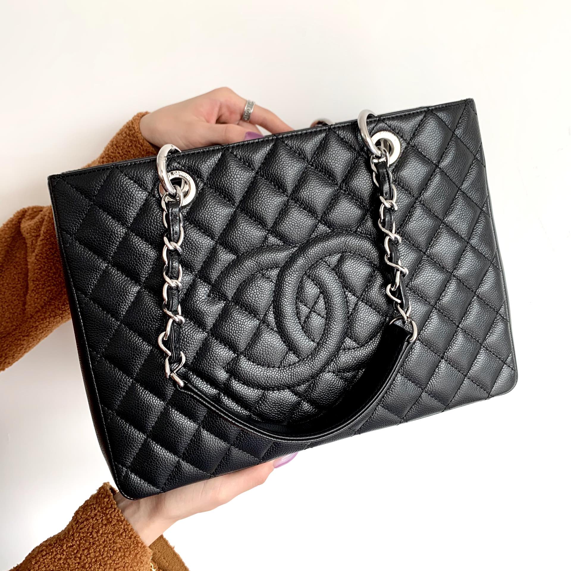 CHANEL BLACK CAVIAR GST GRAND SHOPPER TOTE BAG 34X24X12