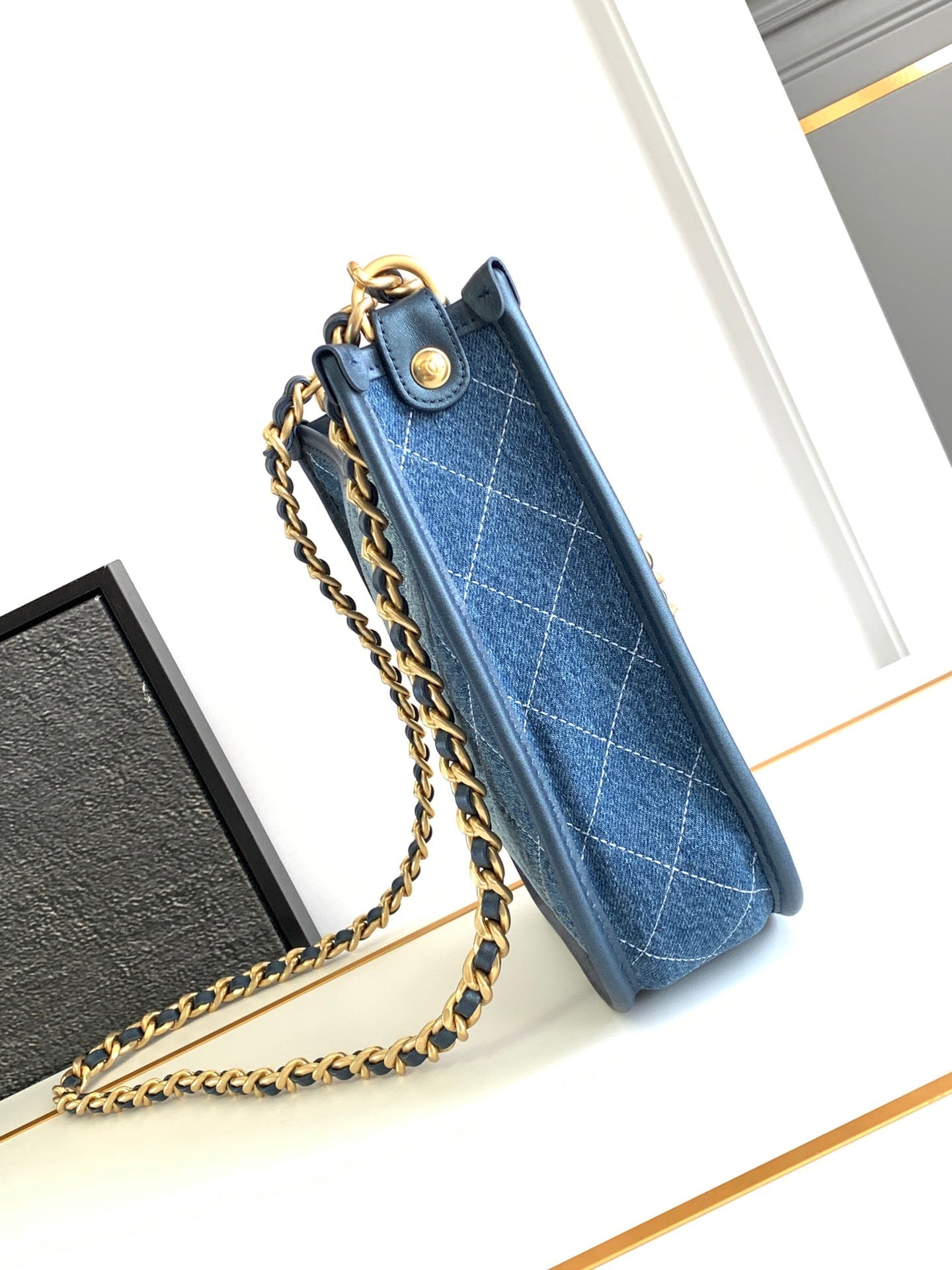 CHANEL Casual Style Denim Chain Plain Leather Party Style