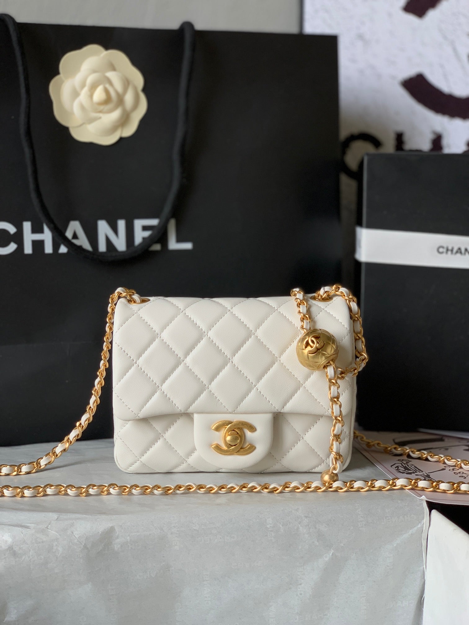 Chanel AS1786# Classic Bag 2020 White 18x13x7cm