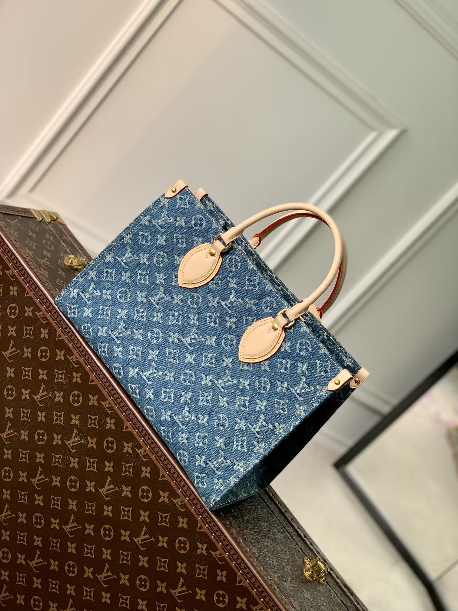 Louis Vuitton M46871 Onthego MM Denim blau Jeans Bag 35x27x14cm