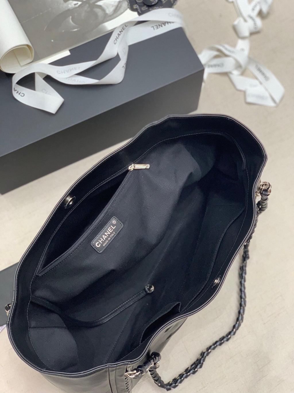 Chanel Soft Calfskin Shopping Bag Top Handle Black