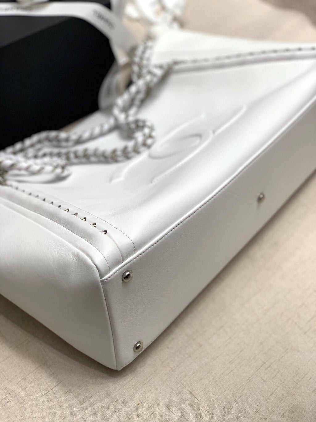 Chanel Soft Calfskin Shopping Bag Top Handle White