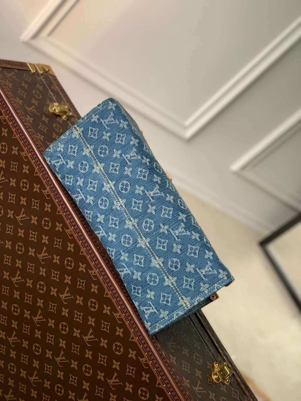 Louis Vuitton M46871 Onthego MM Denim blau Jeans Bag 35x27x14cm