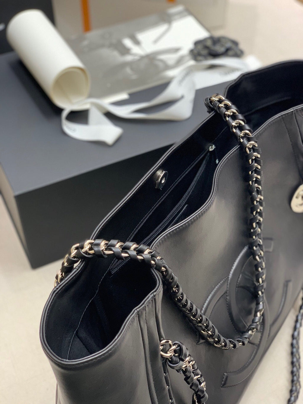 Chanel Soft Calfskin Shopping Bag Top Handle Black