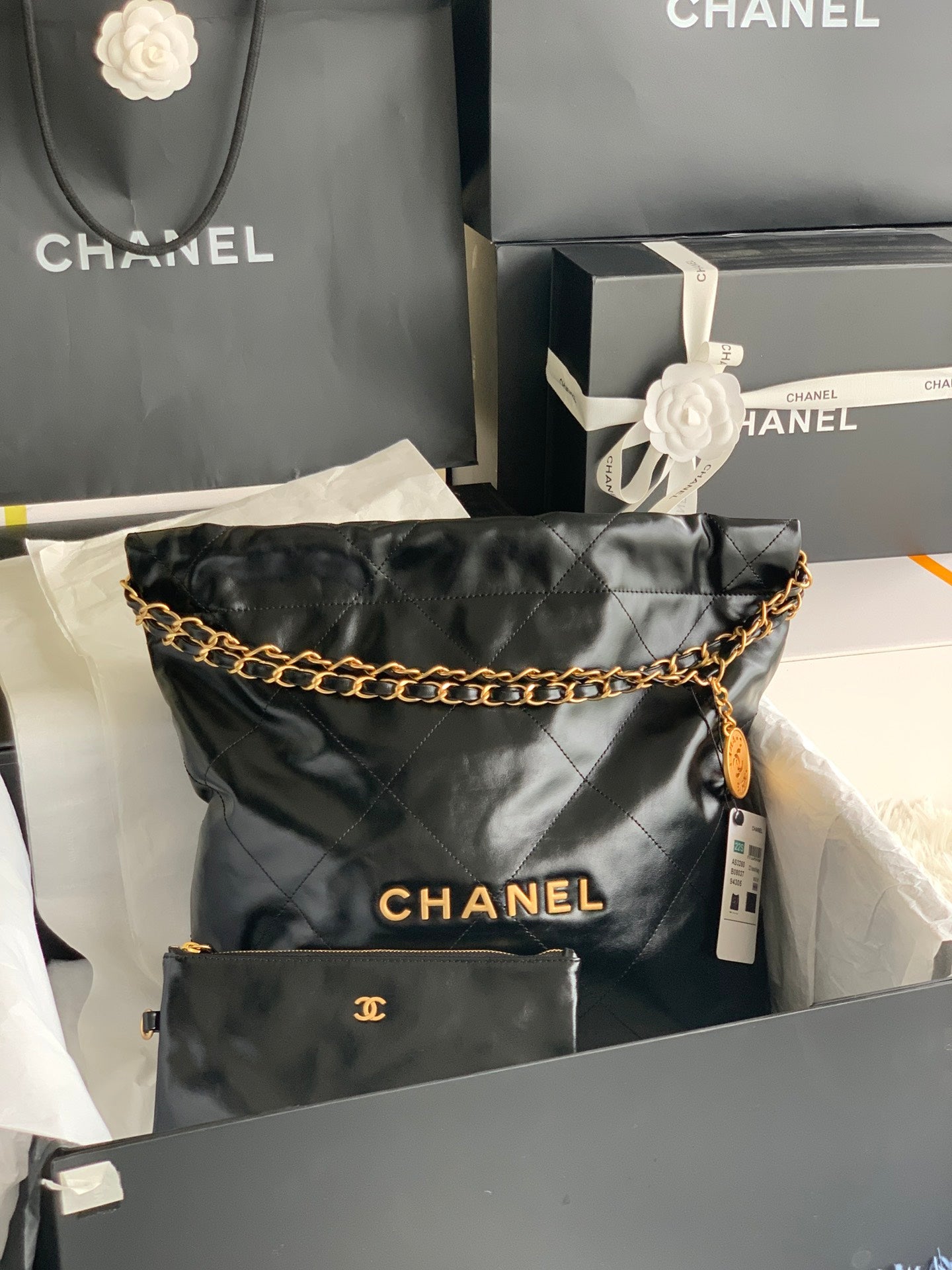 Chanel 22 Handbag AS3260# Black Bag 35x37x7cm
