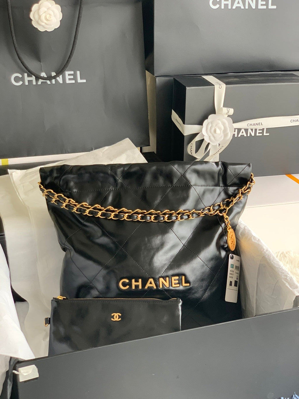Chanel 22 Handbag AS3260# Black Bag 35x37x7cm
