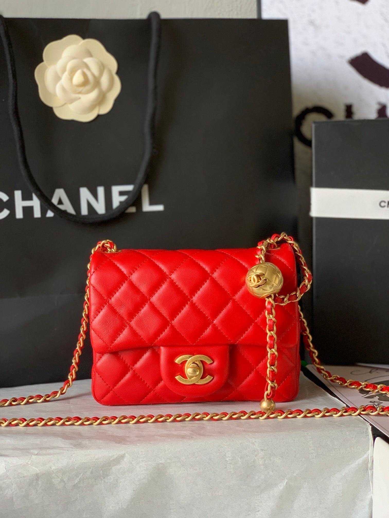 Chanel AS1786# Classic Bag 2020 Red 18x13x7cm