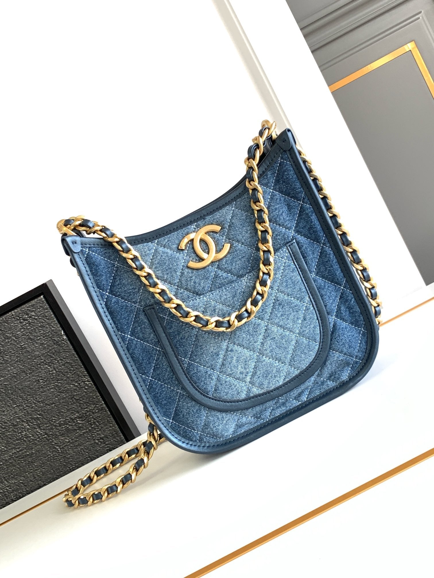 CHANEL Casual Style Denim Chain Plain Leather Party Style